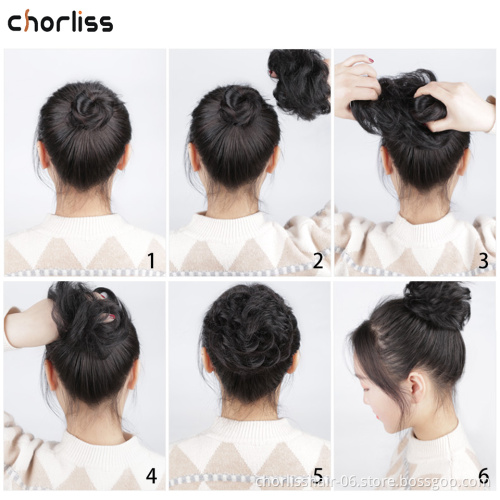Wholesale Messy Curly Hairpieces for Women Hair Bun Elastic Scrunchie Chignon Updo Curly Hair Synthetic Wrap Ponytail Extension